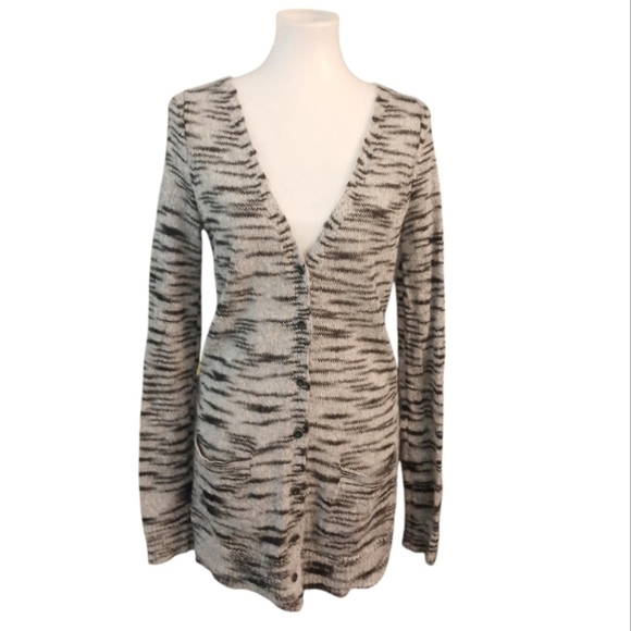 Free People Animal Print Draped Cardigan Gray and Black Button Down Sweater - Picture 9 of 9